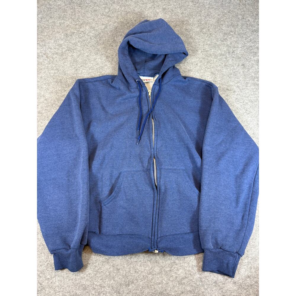 VINTAGE 90s Bassett Walker Hoodie Mens Large Blue Waffle Knit Lined Sweatshirt